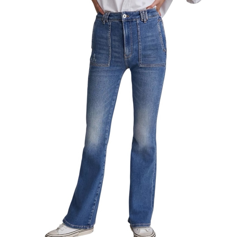 Anthropologie Pilcro The Icon Distressed Faded High Waist Flare Jeans - 30